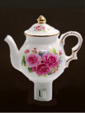 Porcelain Floral Teapot Night Light With Gift Box